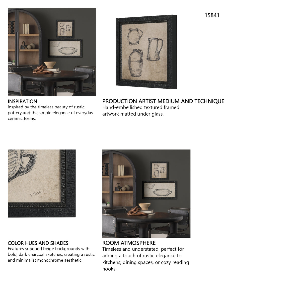 Vintage Tableware Sketch (Set of 2) by Mercana Studio Hand Embelished Textured Framed Canvas Matted