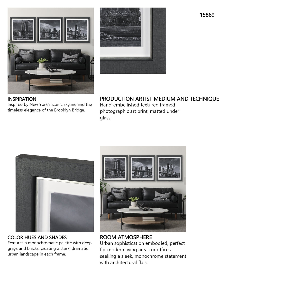 Brooklyn Bridge (Set of 3) by Richard Silver Textured Framed Art Print Matted under Glass from Mercana - Luna Furniture