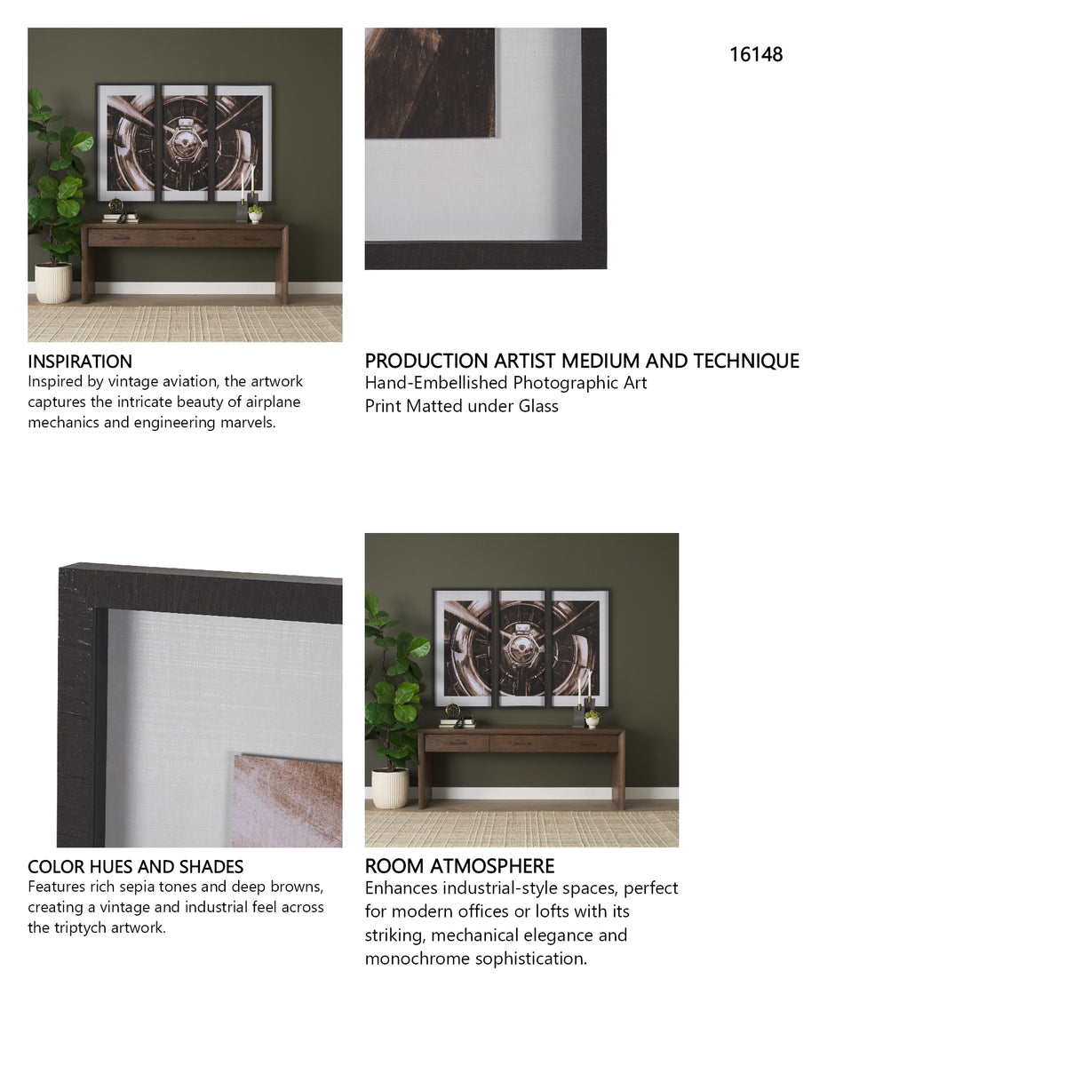 Vintage Propeller (Sepia) (Set of 3) by Ethan Harper Framed Artwork Matted under Glass from Mercana - Luna Furniture