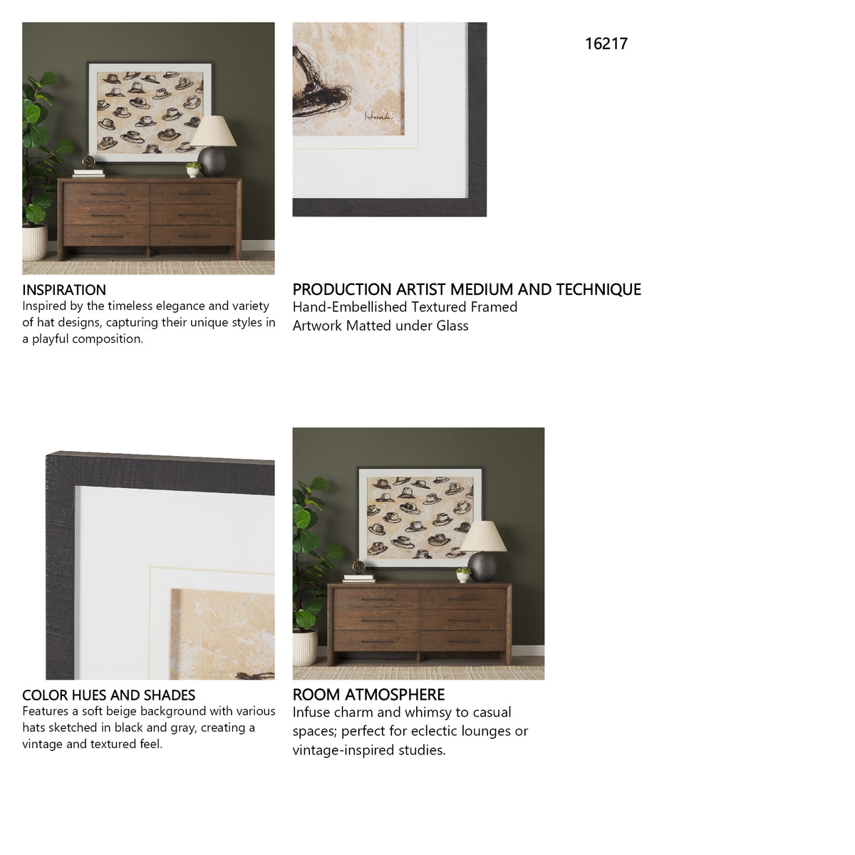 "Hat Trick" by Mercana Studio Hand-Embellished Textured Framed Artwork Matted under Glass from Mercana - Luna Furniture