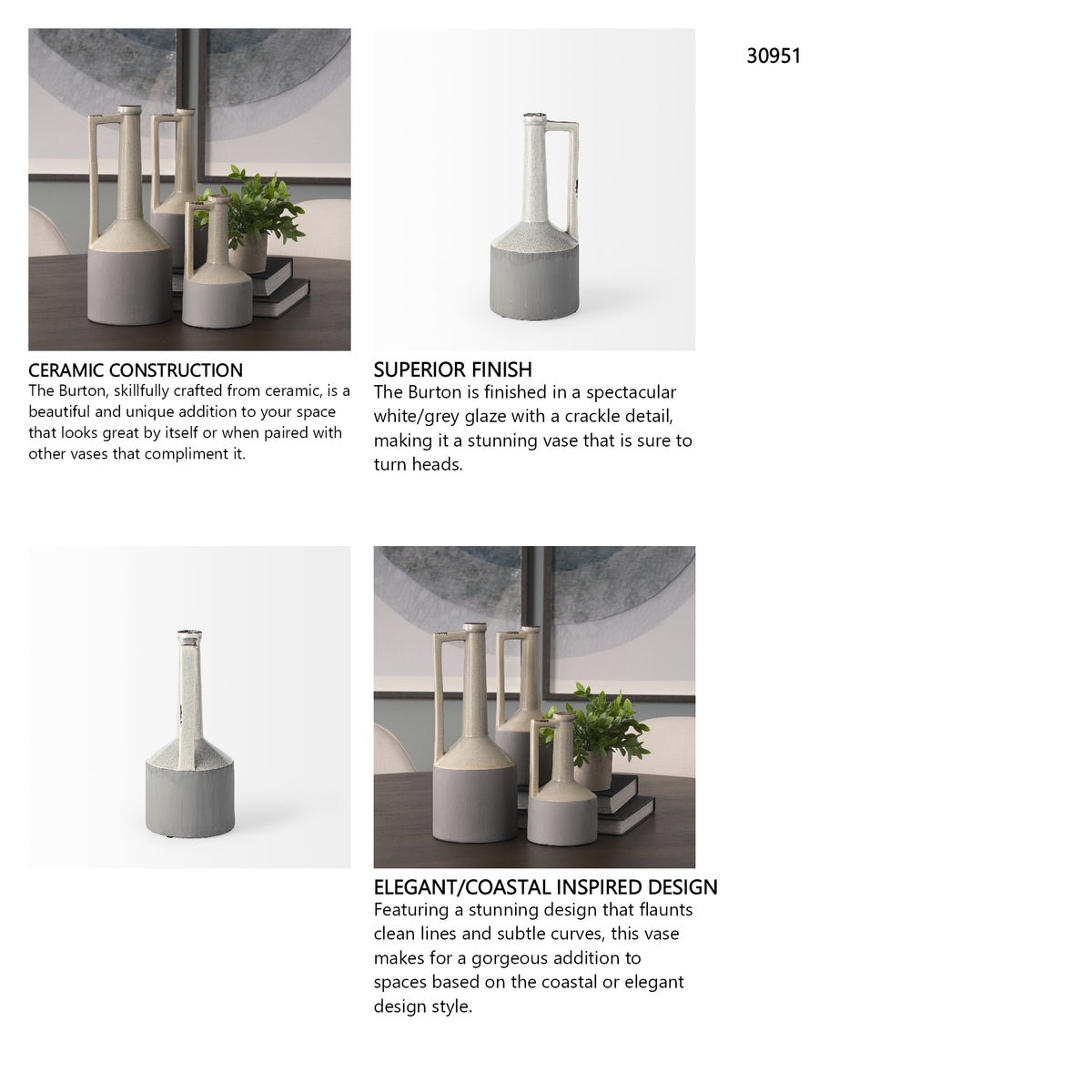 Burton 14.2H Medium Two Tone Gray Ceramic Jug Vase from Mercana - Luna Furniture