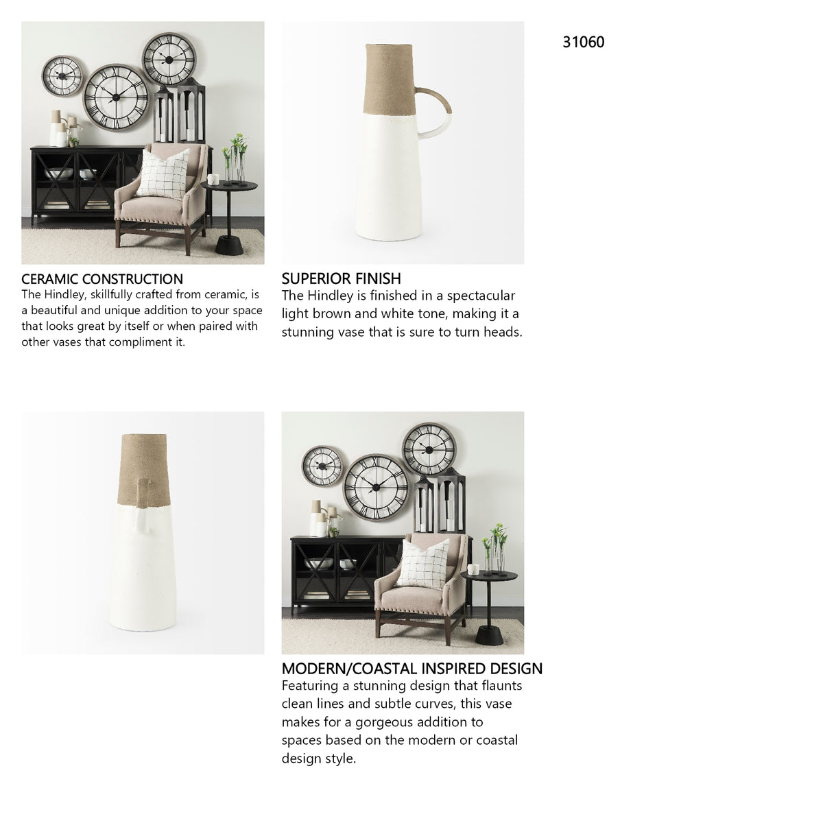 Garand Large 18.8H Two-Toned White Natural Ceramic Jug from Mercana - Luna Furniture