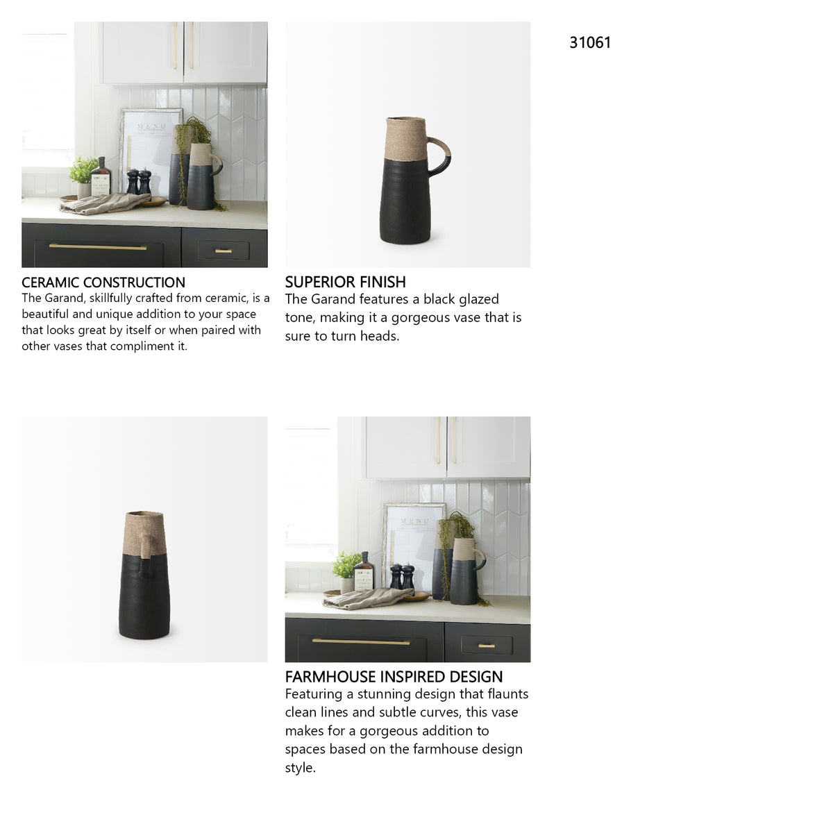 Garand Small 13H Two-Toned Black/Natural Ceramic Jug from Mercana - Luna Furniture
