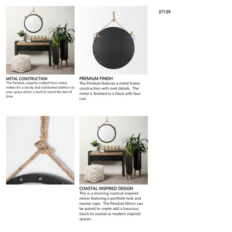 Pendula 27L x 27H Round Metal Frame Mirror from Mercana - Luna Furniture