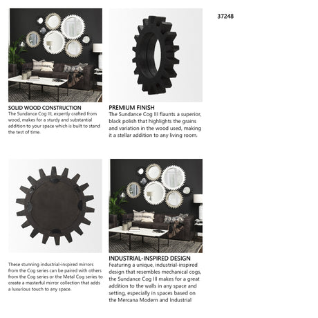Sundance Cog 17" Round Black Wood Frame Mirror from Mercana - Luna Furniture