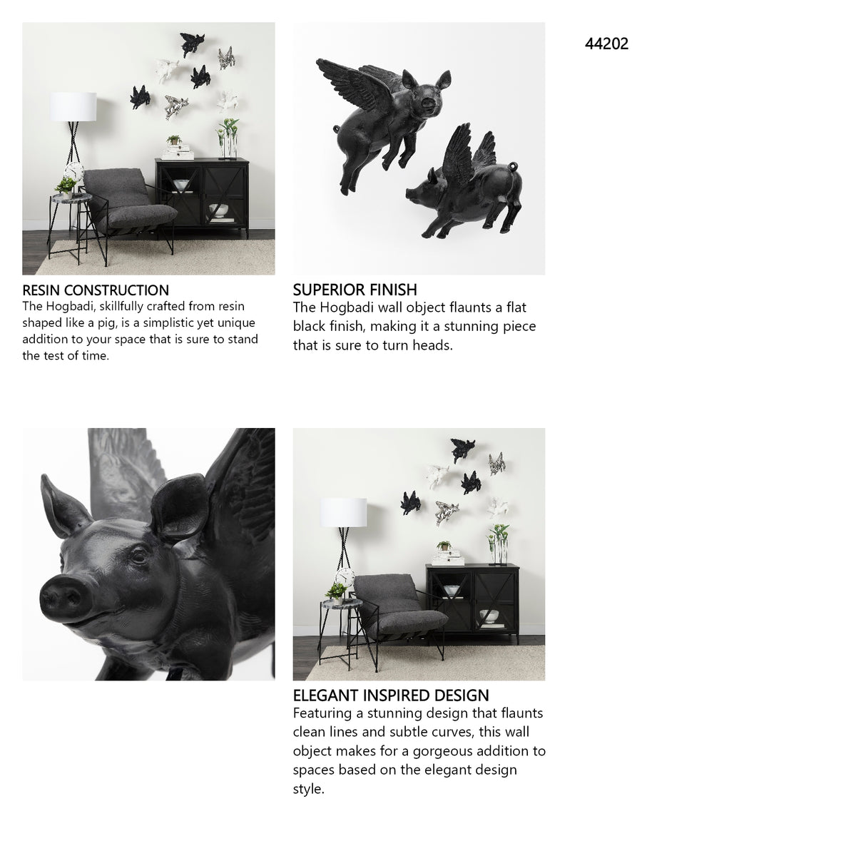 Hogbadi Set of 2 Black Flying Pigs from Mercana - Luna Furniture