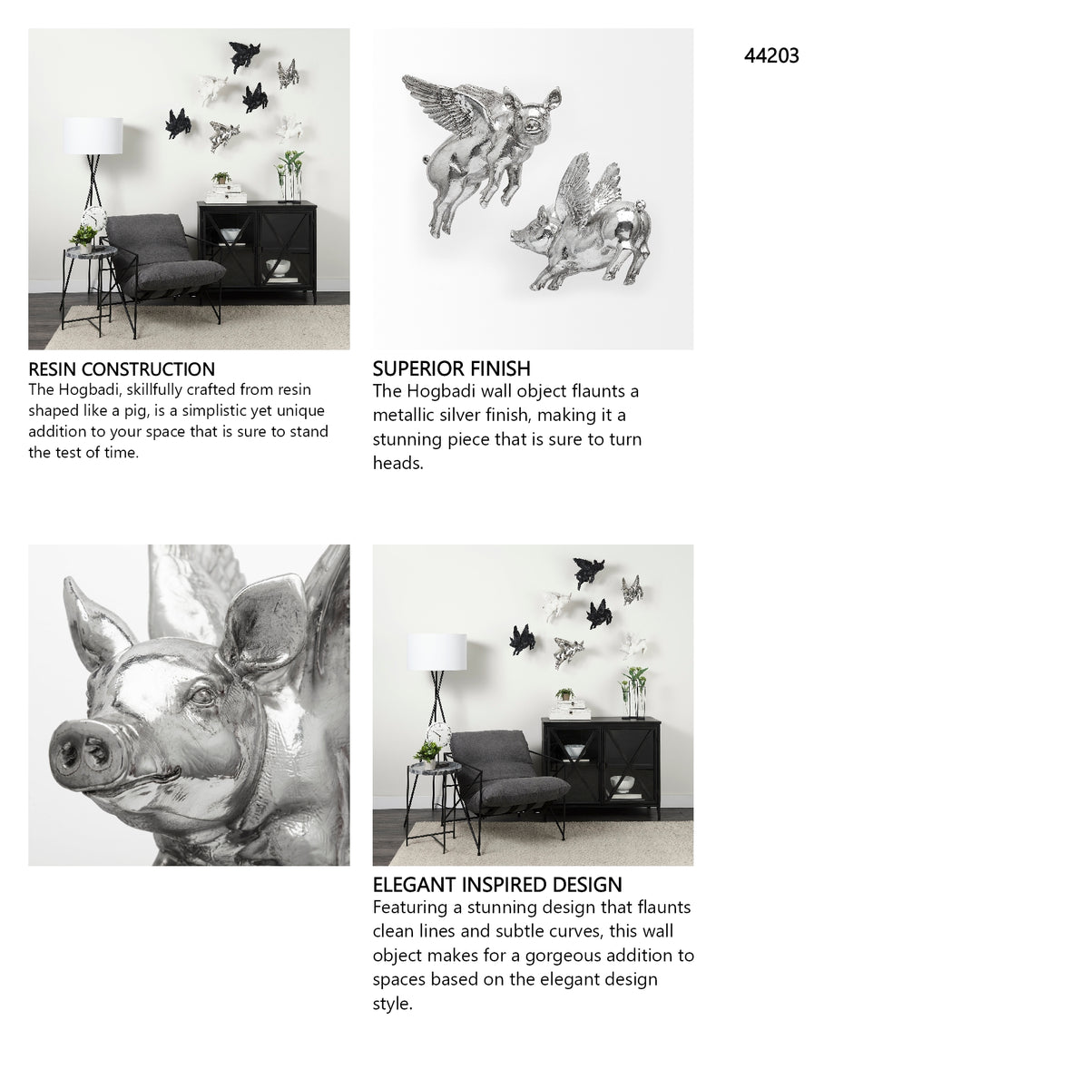 Hogbadi Set of 2 Silver Flying Pigs from Mercana - Luna Furniture