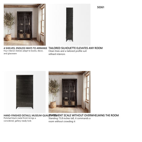 Poppy II 73.8" H Black Metal With Glass Door Display Cabinet from Mercana - Luna Furniture