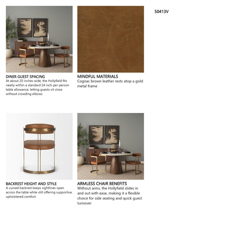 Hollyfield I Brown Leather Seat Gold Iron Frame Dining Chair from Mercana - Luna Furniture