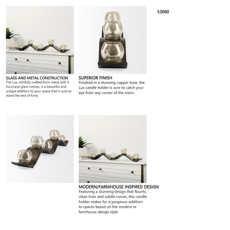 Lux Copper Metal Five Hurricane Glass Holder Table Candle Holder from Mercana - Luna Furniture