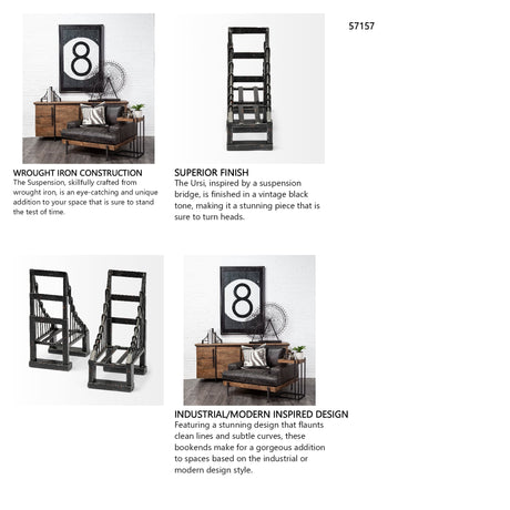 Suspension Set of 2 19L x 4W Brown Wrought Iron Suspension Bridge Bookends from Mercana - Luna Furniture