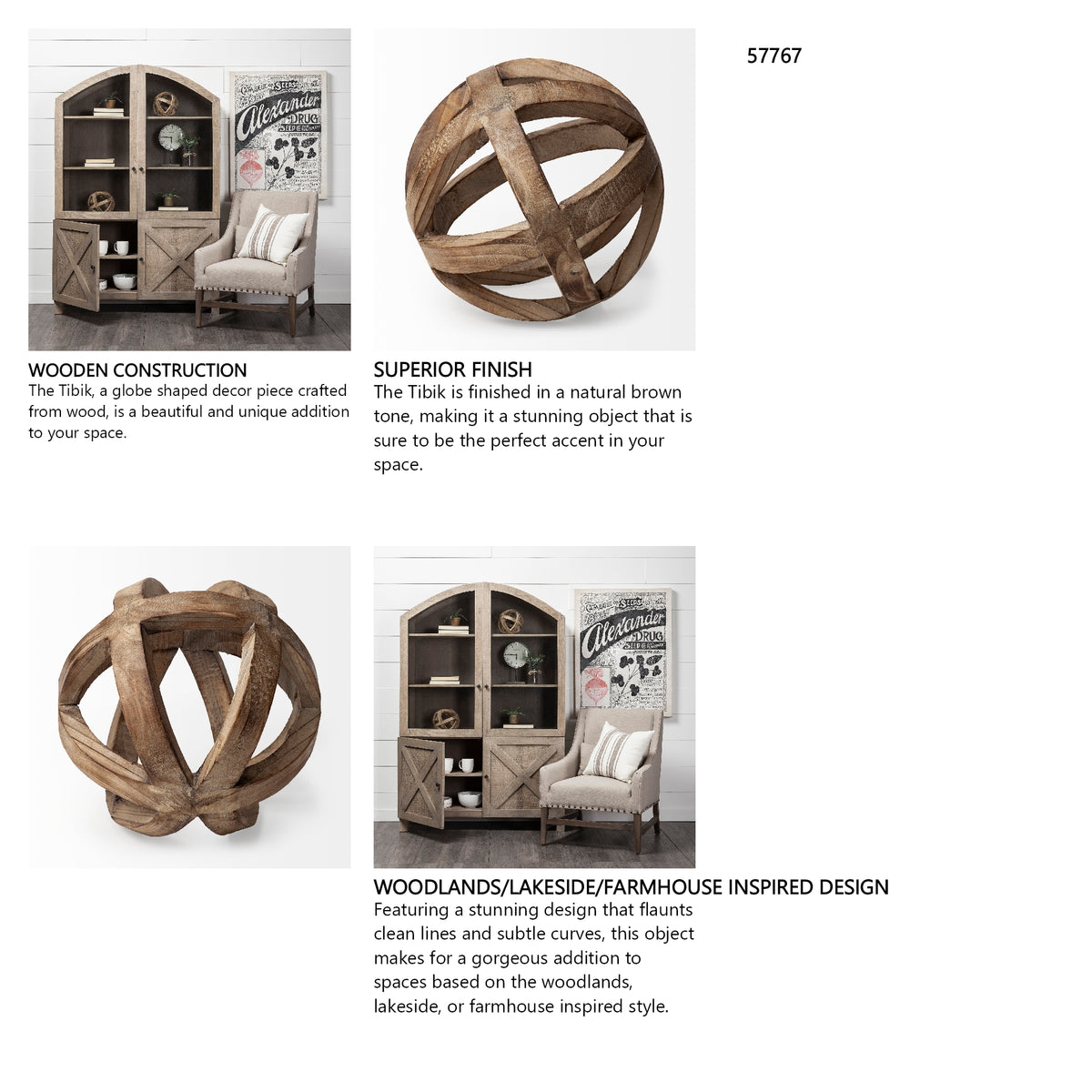 Tibik 8L x 8W Natural Wooden Orb from Mercana - Luna Furniture