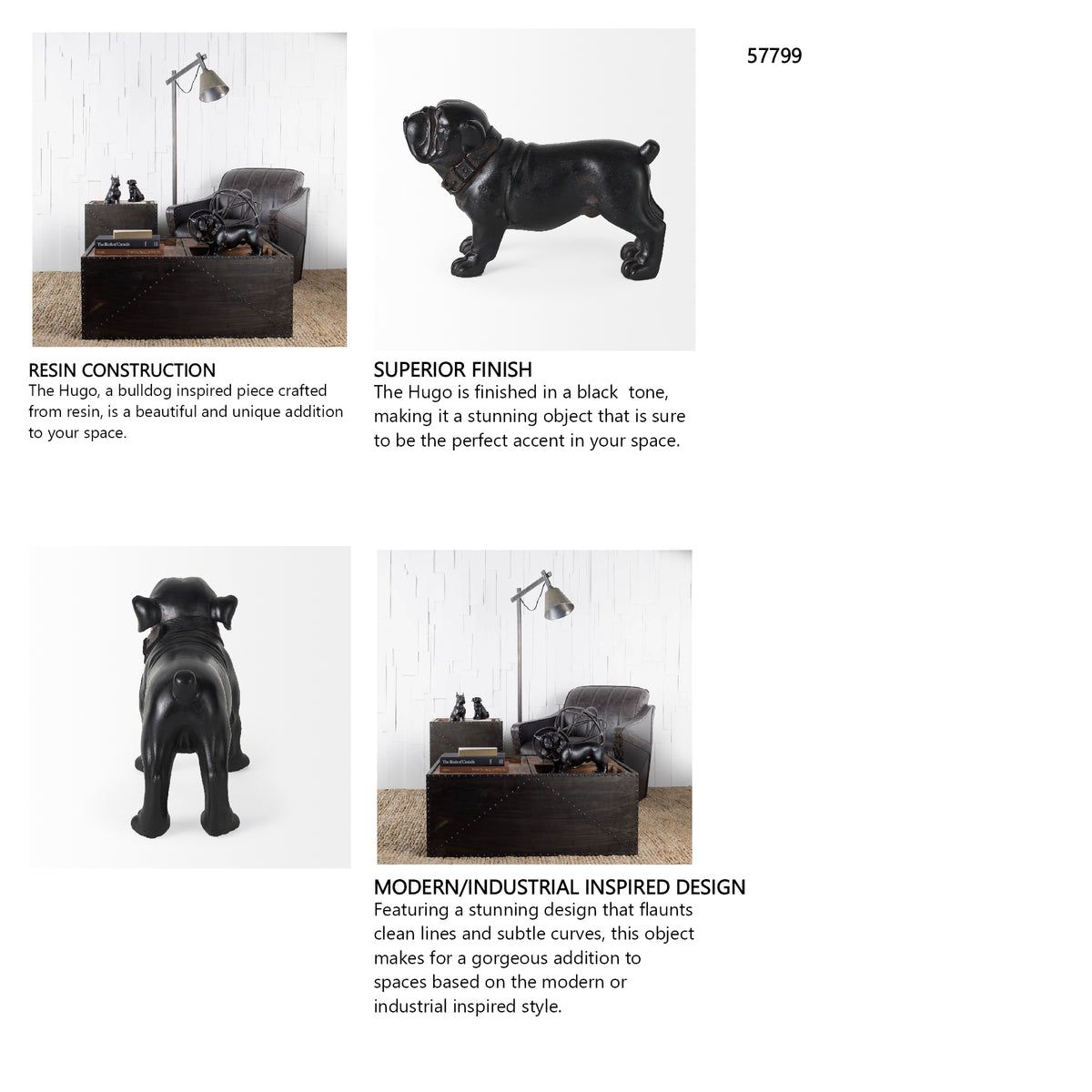 Hugo 5L x 13W Black Resin Bulldog from Mercana - Luna Furniture