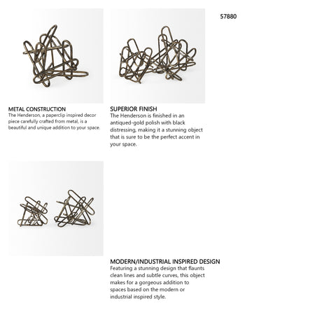 Henderson II 10L x 12W Gold Metal Paperclip Object from Mercana - Luna Furniture