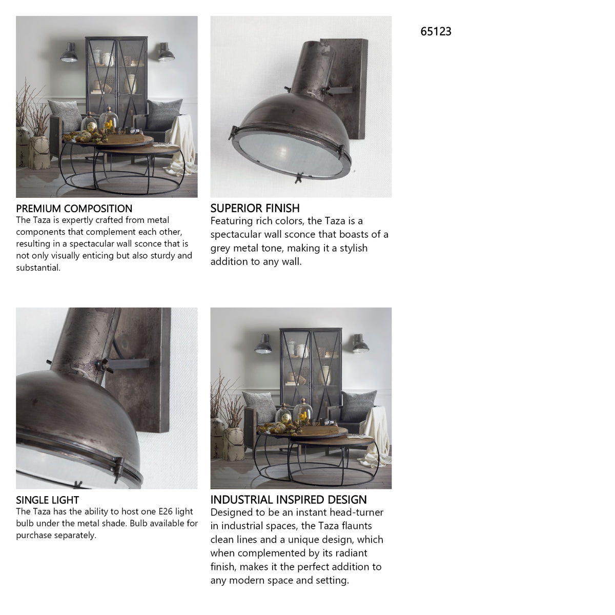 Taza 10.3x12 Gray Metal Dome Shade Wall Sconce from Mercana - Luna Furniture