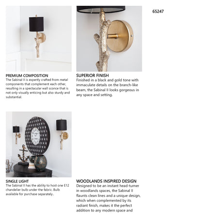 Sabinal II 7x18 Gold Resin Tree Branch Black Fabric Shade Wall Sconce from Mercana - Luna Furniture