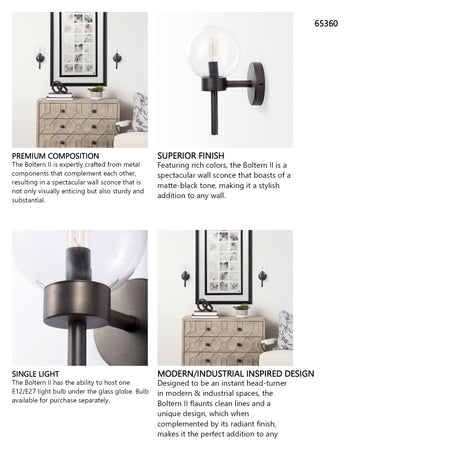 Boltern II 6x12 Black Toned Glass Globe Wall Sconce from Mercana - Luna Furniture