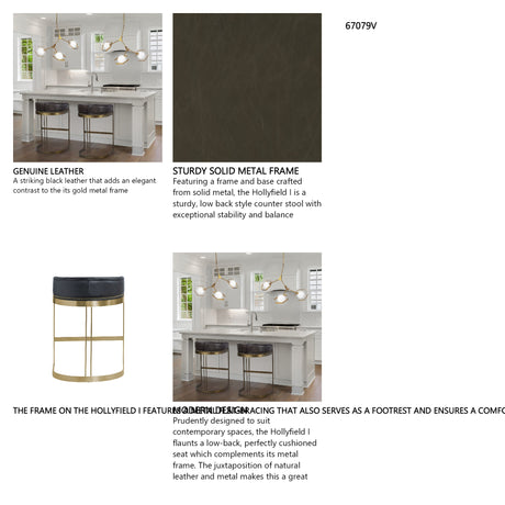 Hollyfield II Black Leather Seat Gold Metal Base Counter Stool from Mercana - Luna Furniture