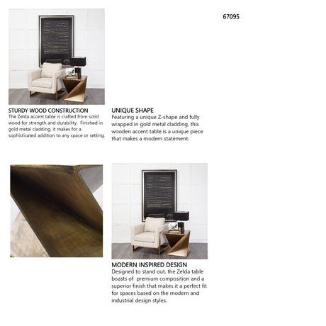 Zelda 20L x 20W Gold Metal-Cladded Z-Shaped Wooden Accent Table from Mercana - Luna Furniture