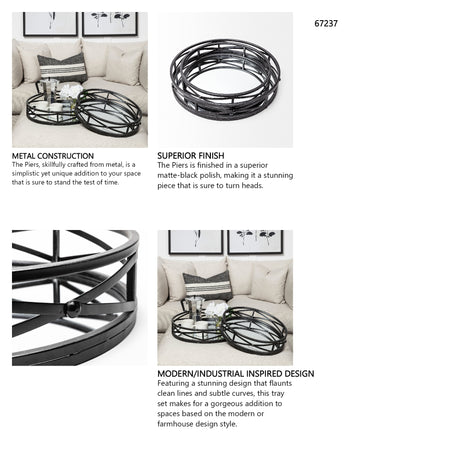 Piers (Set of 2) Black Metal Mirrored Round Trays from Mercana - Luna Furniture