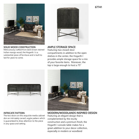 Hogarth I Dark Brown Solid Wood TV Stand Media Console with Storage, TV up to 81" from Mercana - Luna Furniture