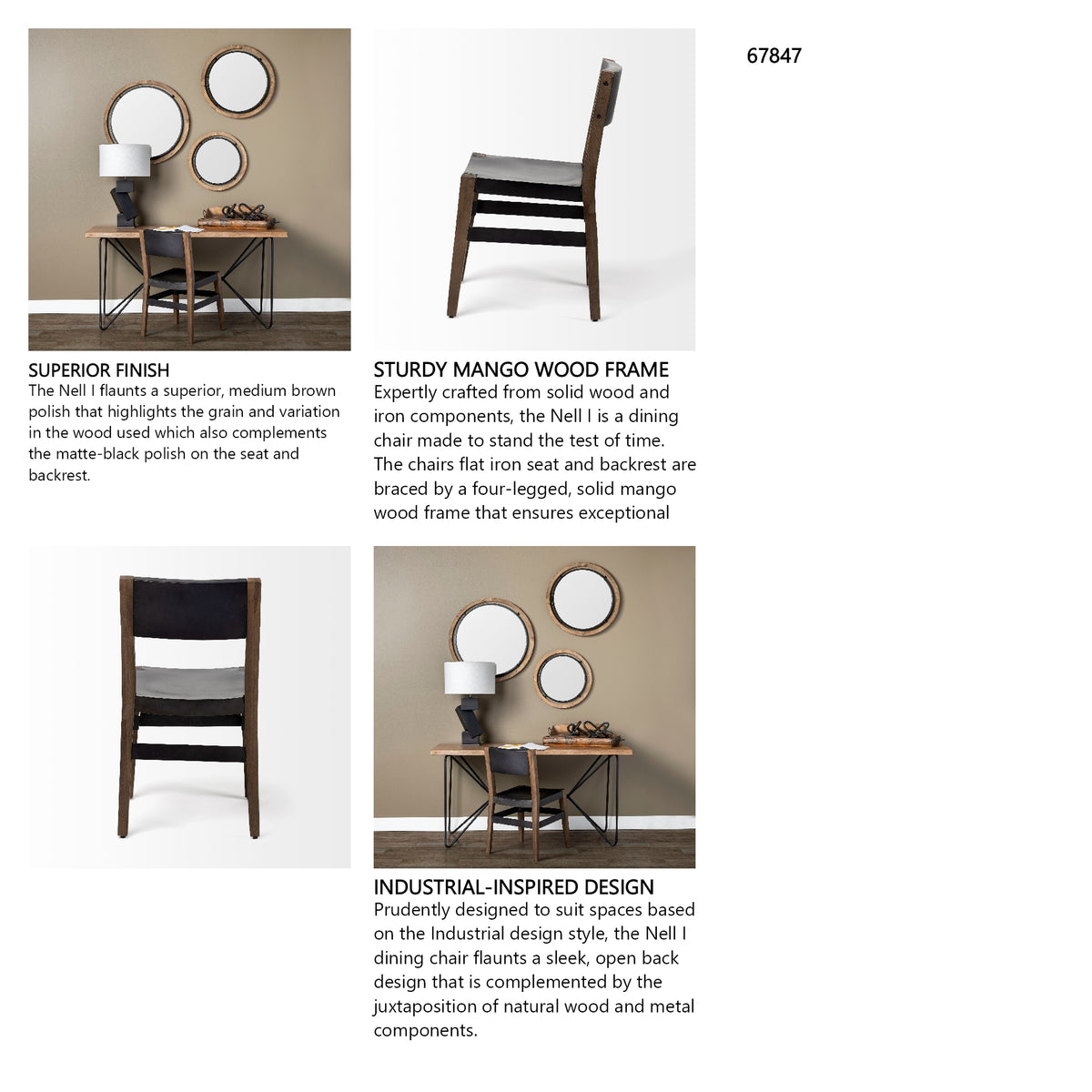 Nell I Black Iron Seat Solid Brown Wooden Base Dining Chair from Mercana - Luna Furniture