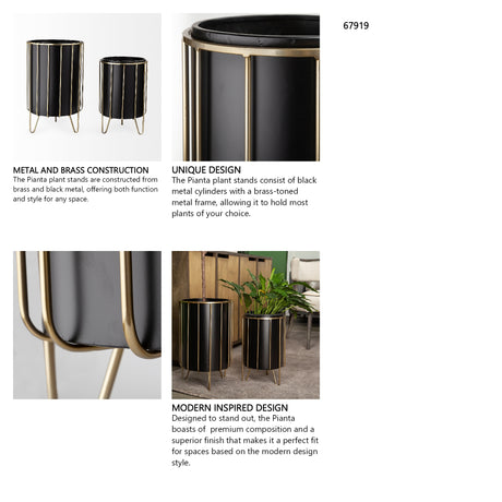 Pianta 13 x 21 Set of Two Black Metal Insert Brass Frame Plant Stands from Mercana - Luna Furniture