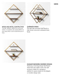 Neil I Diamond Shape Wall Mounted Brass Frame w Three Wood Wall Shelves from Mercana - Luna Furniture