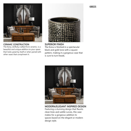 Kona II Medium Black/Gold Ceramic Vase from Mercana - Luna Furniture