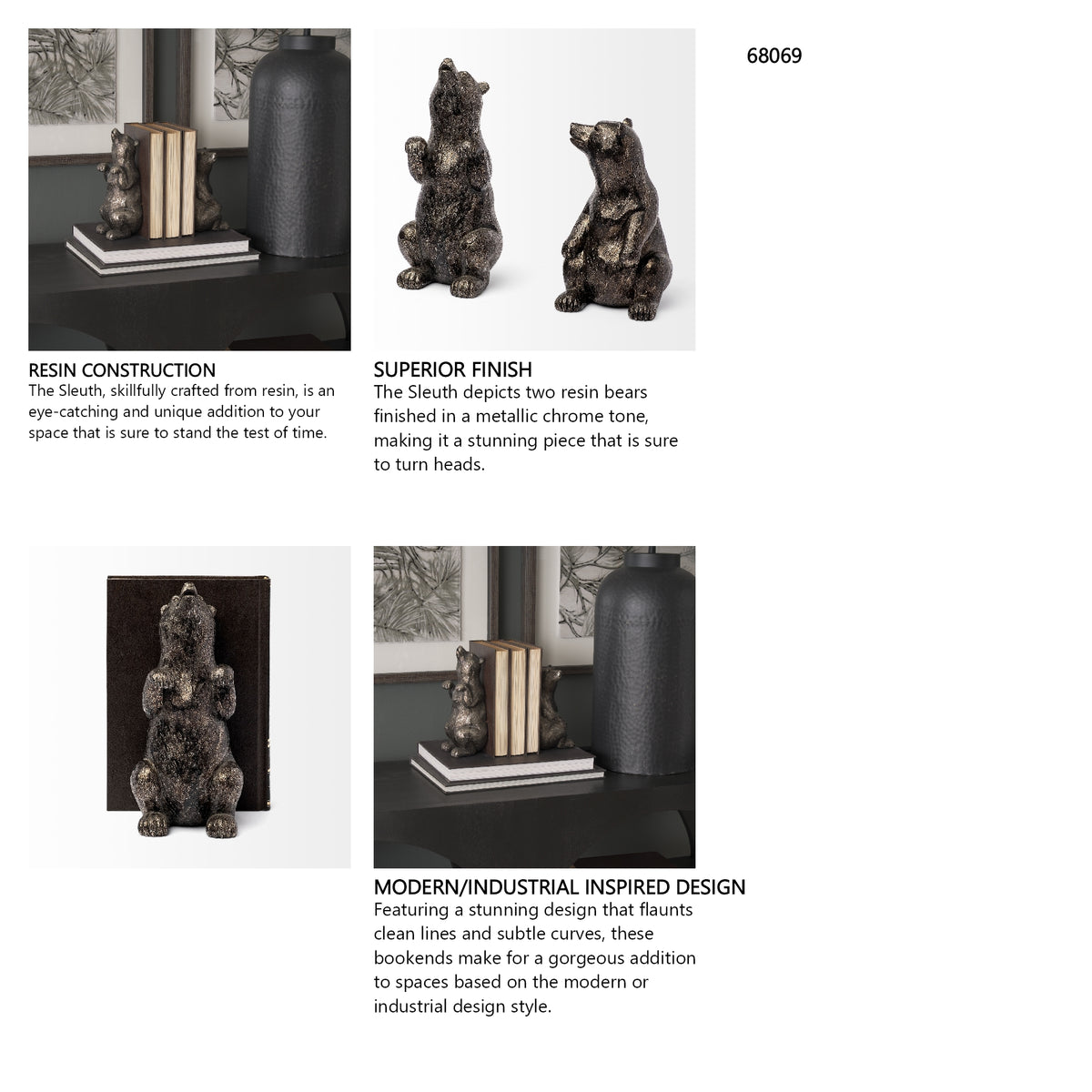 Sleuth (Set of 2) 9L x 8W Grizzly Bear Bookends from Mercana - Luna Furniture