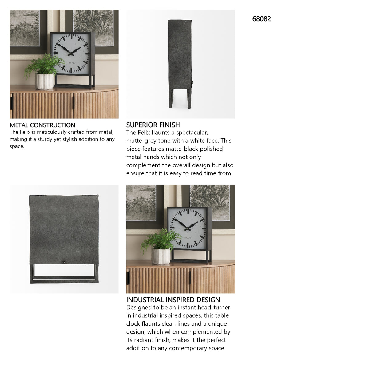 Felix Gray Metal Square Table Clock from Mercana - Luna Furniture