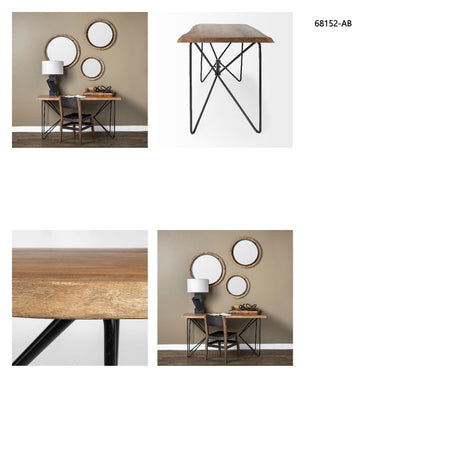 Papillion IV 60L x 26W Natural Solid Wood and Live Edge Iron Office Desk from Mercana - Luna Furniture