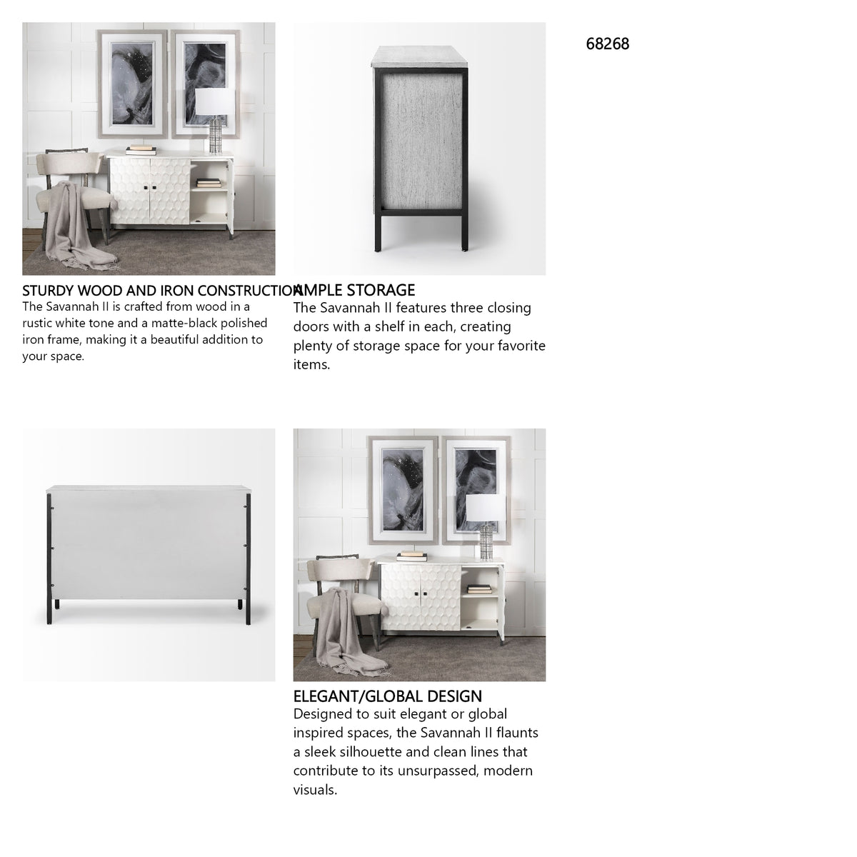 Savannah White Fir Veneer & Gray Metal 3-Door Accent Cabinet from Mercana - Luna Furniture