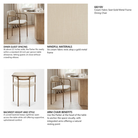 Parker I Cream Fabric Seat Gold Metal Frame Dining Chair, Set of 2 from Mercana - Luna Furniture