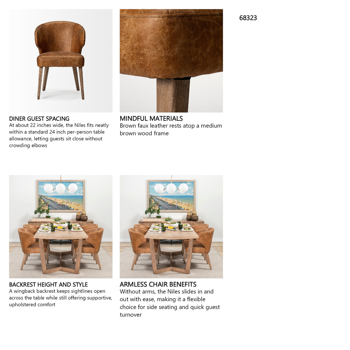 Niles 22.5L x 24.0W x 32.0H Brown Faux Leather Seat W/Brown Wooden Legs Wingback Dining Chair from Mercana - Luna Furniture