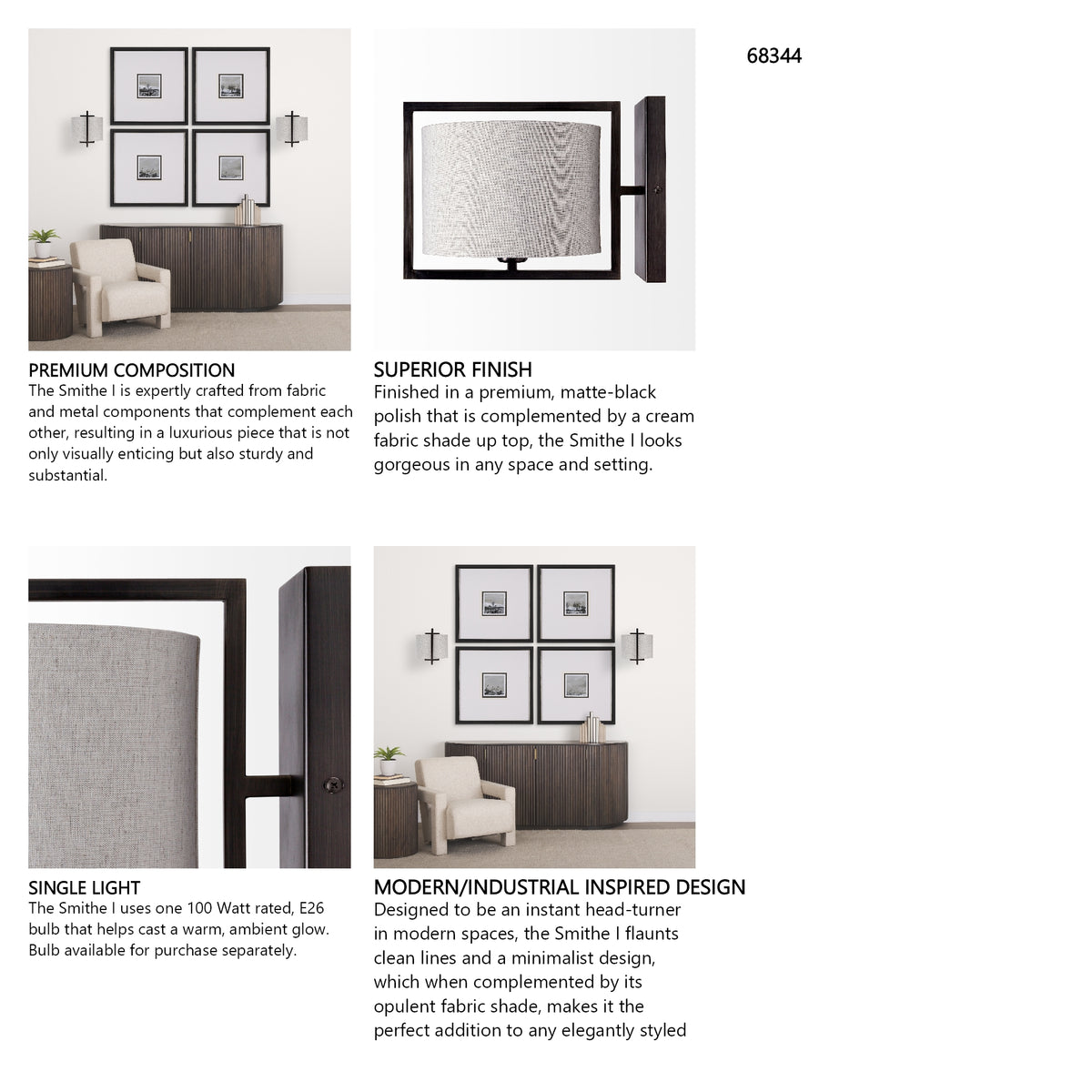 Smithe I 9x13 Black Toned Metal Cream Lampshade Wall Sconce from Mercana - Luna Furniture