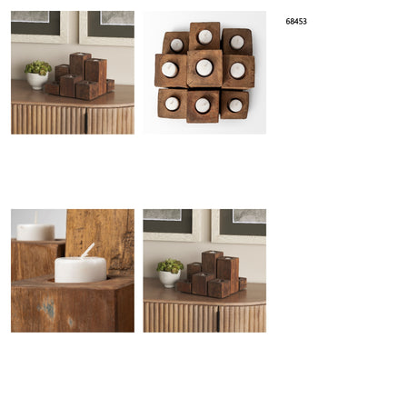 Cassius Light Brown Nine Wood Block Table Candle Holder from Mercana - Luna Furniture