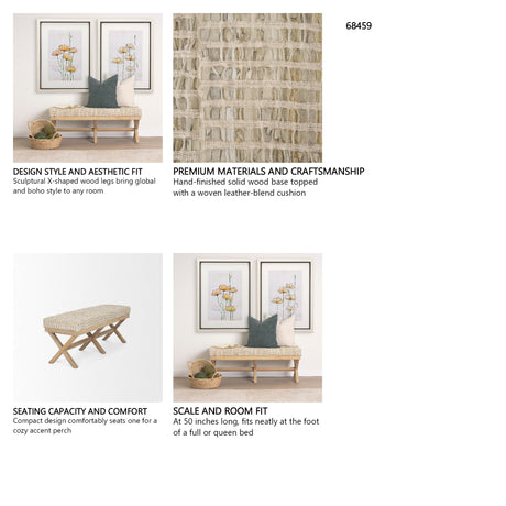 Solis II 50L x 16W Brown Base Beige Woven Leather Cushion Accent Bench from Mercana - Luna Furniture