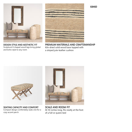 Solis 50L x 16W Brown Base Upholstered Beige/Black Stripe Seat Accent Bench from Mercana - Luna Furniture