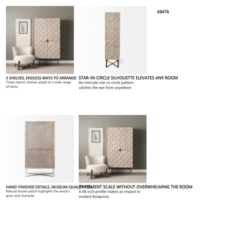 Excelsior II 68.1" H Light Brown Wood Gold Iron Base Storage Cabinet from Mercana - Luna Furniture