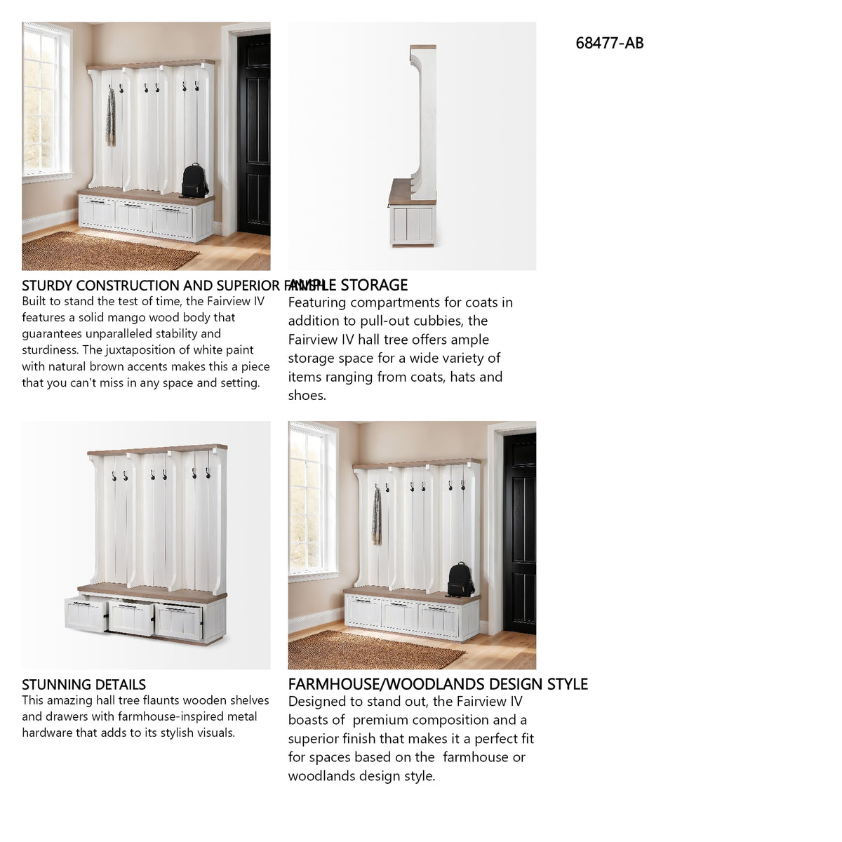 Fairview IV 61L x 17W White And Brown Wood With Storage Hall Tree from Mercana - Luna Furniture