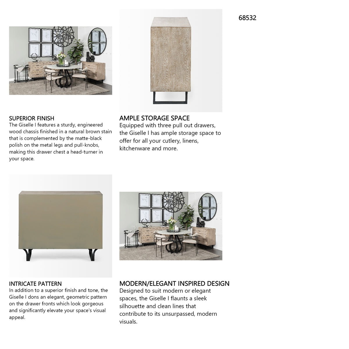 Giselle I 40L x 16W Light Brown Fir Veneer 3 Drawer Accent Cabinet from Mercana - Luna Furniture