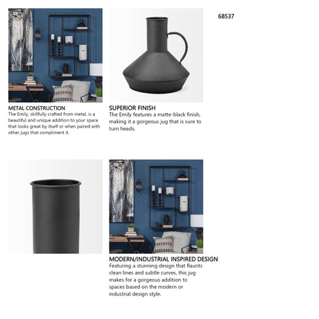 Emily I 8L x 8W Black Metal Decorative Jug from Mercana - Luna Furniture