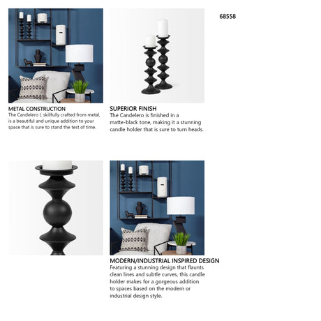 Candelero I Small Black Metal Grooved Table Candle Holder from Mercana - Luna Furniture