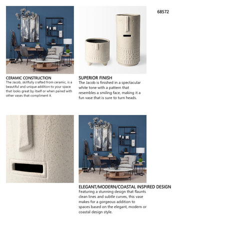 Jacob II Tall White Ceramic Smiling Face Vase from Mercana - Luna Furniture