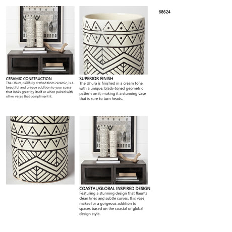 Uhura II Large Cream Black Patterned Cylindrical Ceramic Vase from Mercana - Luna Furniture