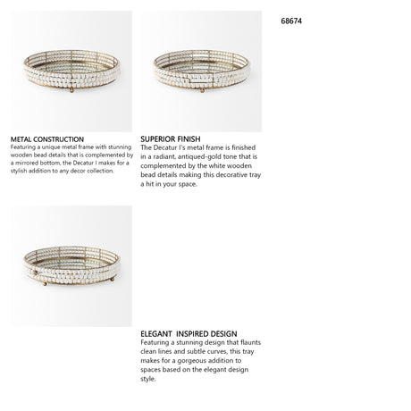 Decatur I 21L x 21W White Wooden Bead Mirrored Bottom Round Tray from Mercana - Luna Furniture