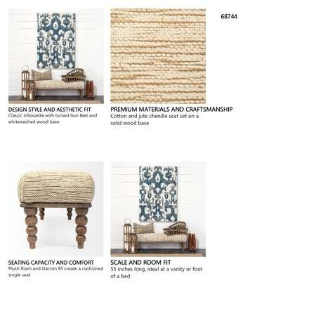 Alder II 55L x 16W Cream Upholstered Seat Wooden Base Accent Bench from Mercana - Luna Furniture