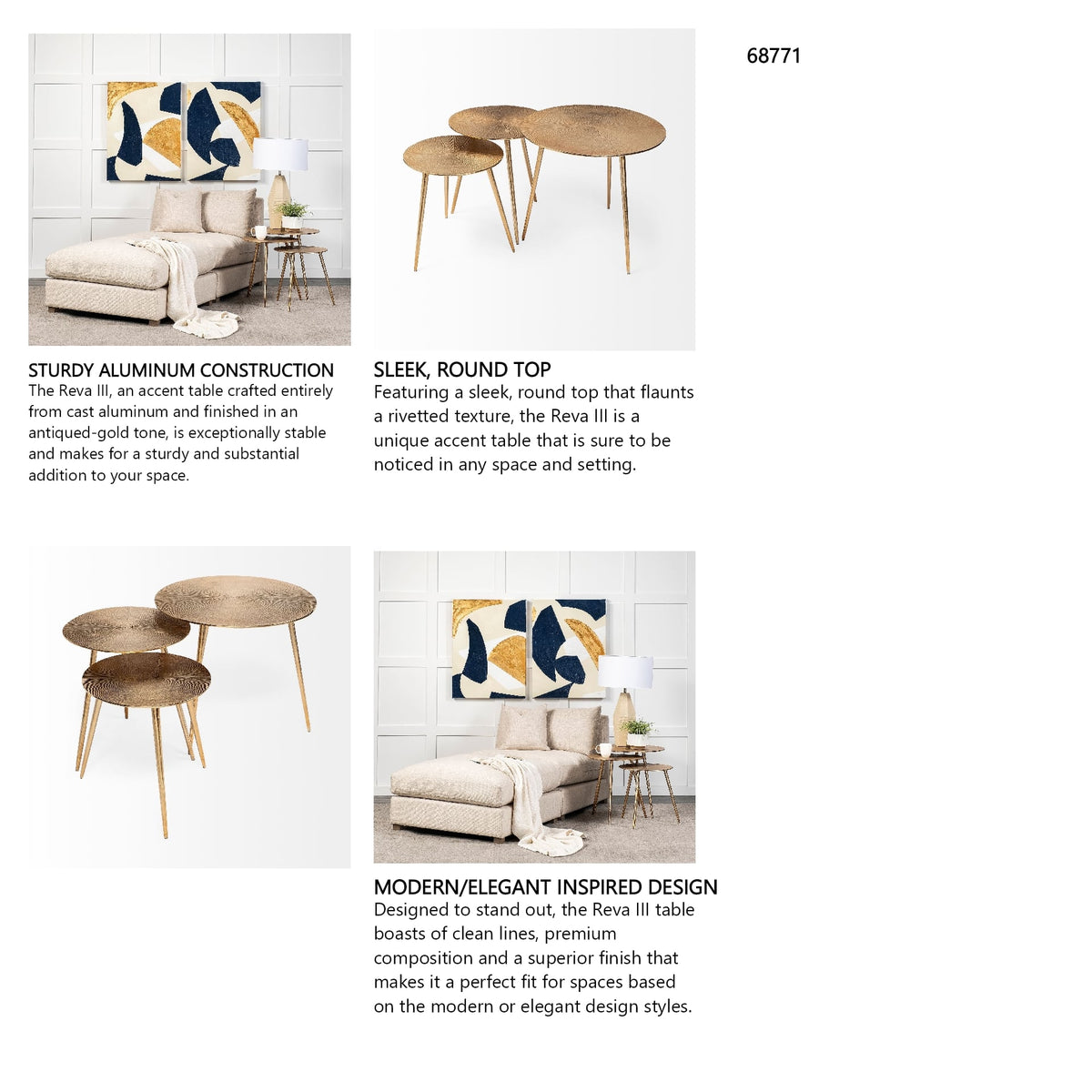 Reva I (Large) 24L x 24W Gold Round Top Cast Aluminum Accent Table from Mercana - Luna Furniture