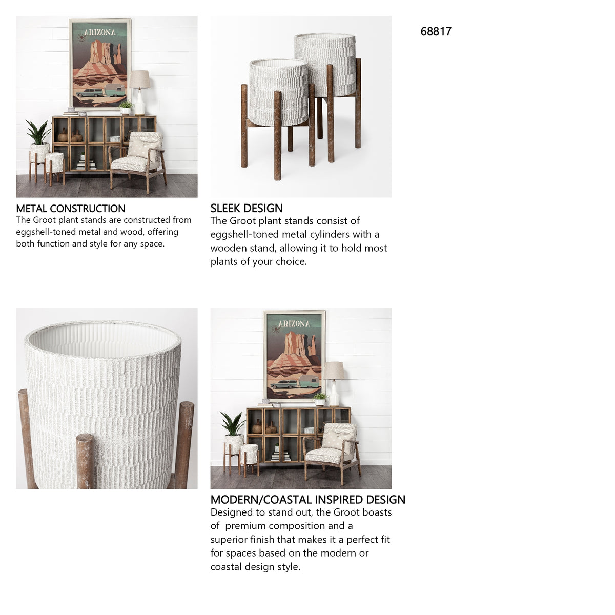 Groot Set of Two 11.8 x 23 Eggshell Ceramic Wooden Base Plant Stands from Mercana - Luna Furniture
